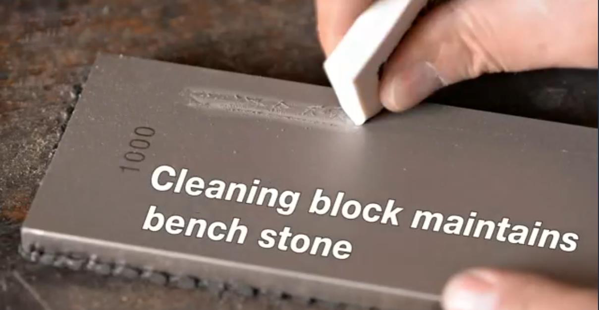 Cleaning block maintains bench stone